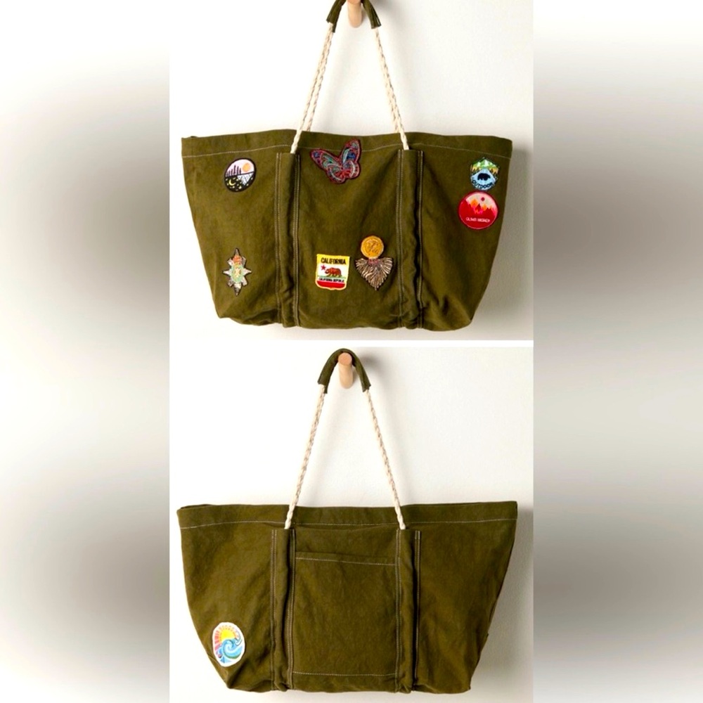 NWT Free People Been There Badge Tote Bag - Sea Serpent army green - one size
